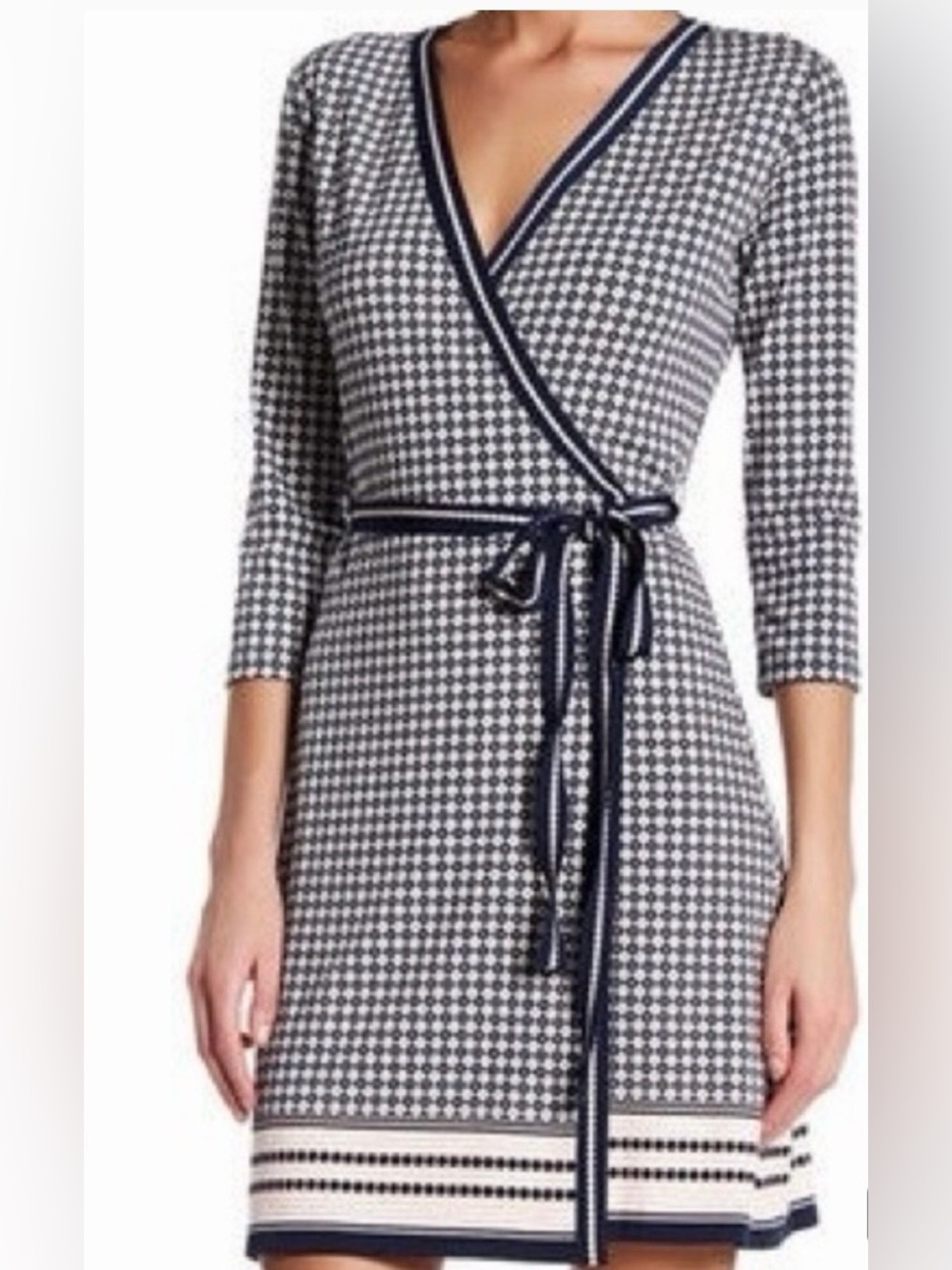 Max Studio Navy and White Wrap Knit Dress with Belt (SKU833)